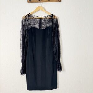 NEW Marchesa Notte Silk Sheer Lace Yoke Shift Dress